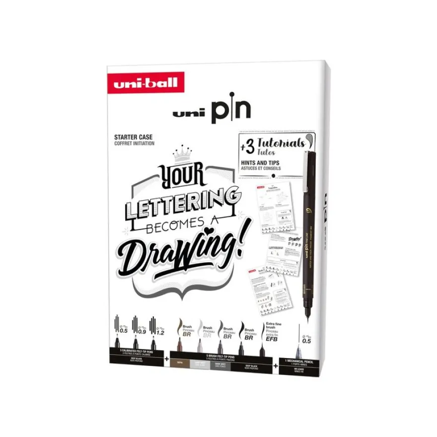 Uniball - Coffret de 8 feutres de précision pour le dessin - Edition lettering
