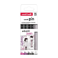 Uni-Ball - Feutres d’écriture PIN - thème Manga Josei - pointes assorties - lot de 5