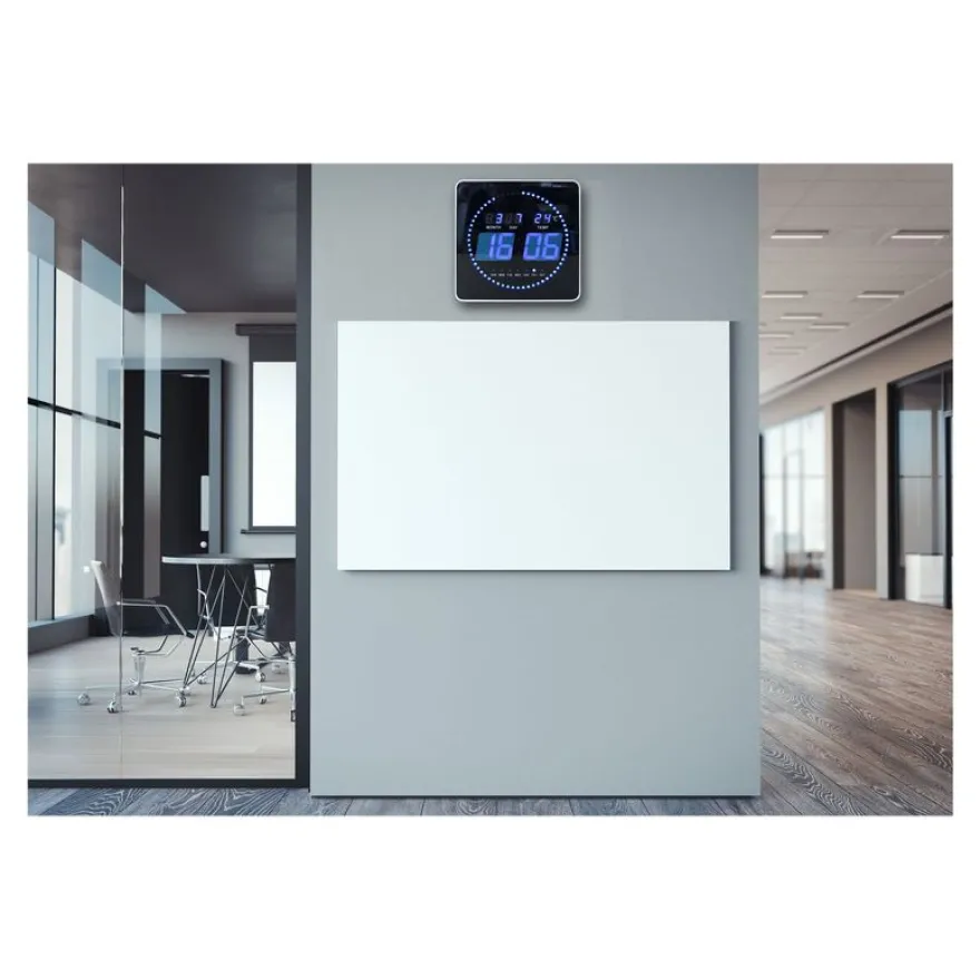 Unilux - Horloge Flo - carrée LED bleue - 28 cm - noir