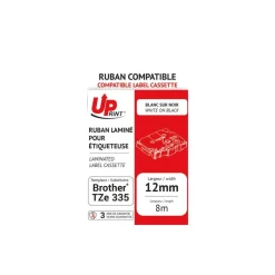 UPrint - Ruban d'étiquettes auto-adhésives pour Brother TZe335 - 1 rouleau (12 mm x 8 m) - fond noir écriture blanche