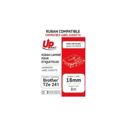 UPrint - Ruban d'étiquettes auto-adhésives pour Brother TZe241 - 1 rouleau (18 mm x 8 m) - fond blanc écriture noire