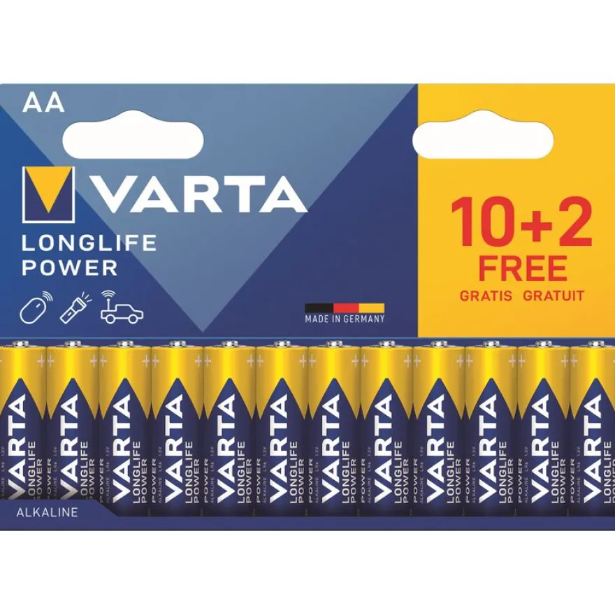 VARTA Longlife power - 10+2 piles alcalines - AA LR06