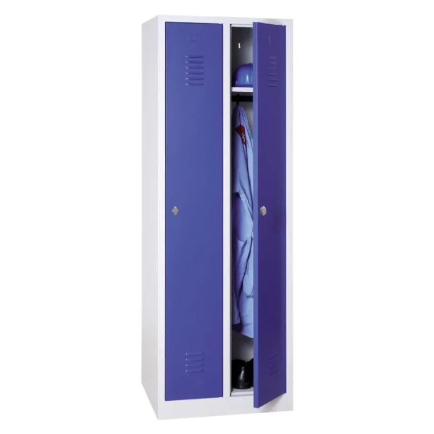 Vestiaire industrie propre monobloc 2 colonnes - H180 x L60 x P50 cm - gris/bleu