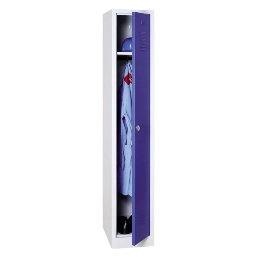 Vestiaire industrie propre monobloc 1 colonne - H180 x L30 x P50 cm - gris/bleu