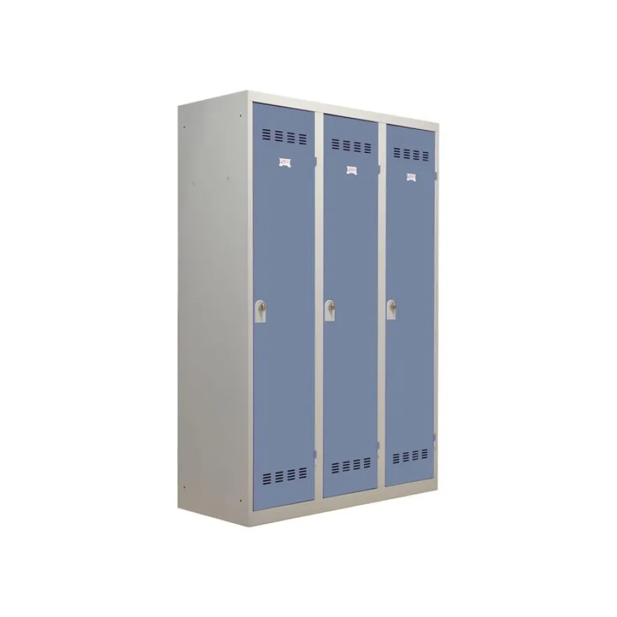 Vestiaire Industrie Salissante - 3 portes - 180 x 120 x 50 cm - gris/bleu