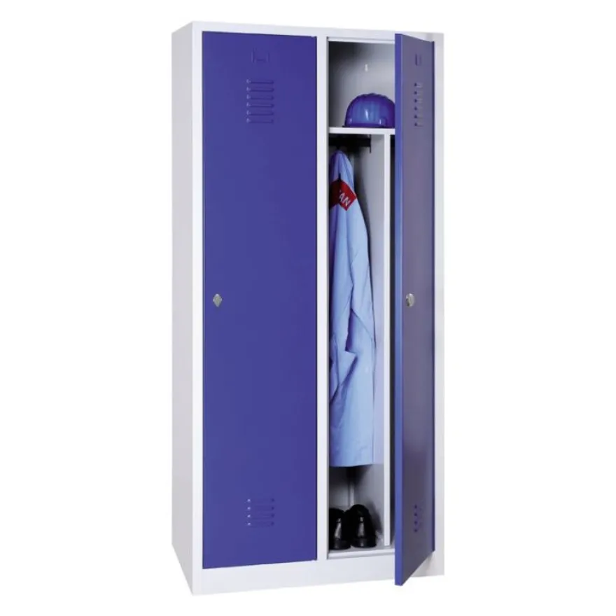 Vestiaire industrie salissante monobloc 2 colonnes - H180 x L80 x P50 cm - gris/bleu