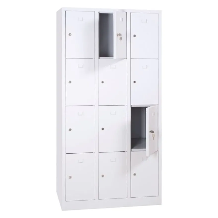 Vestiaire monoblocs multicases - 3 colonnes soit 12 cases monobloc - H180 x L90 x P50 cm - blanc