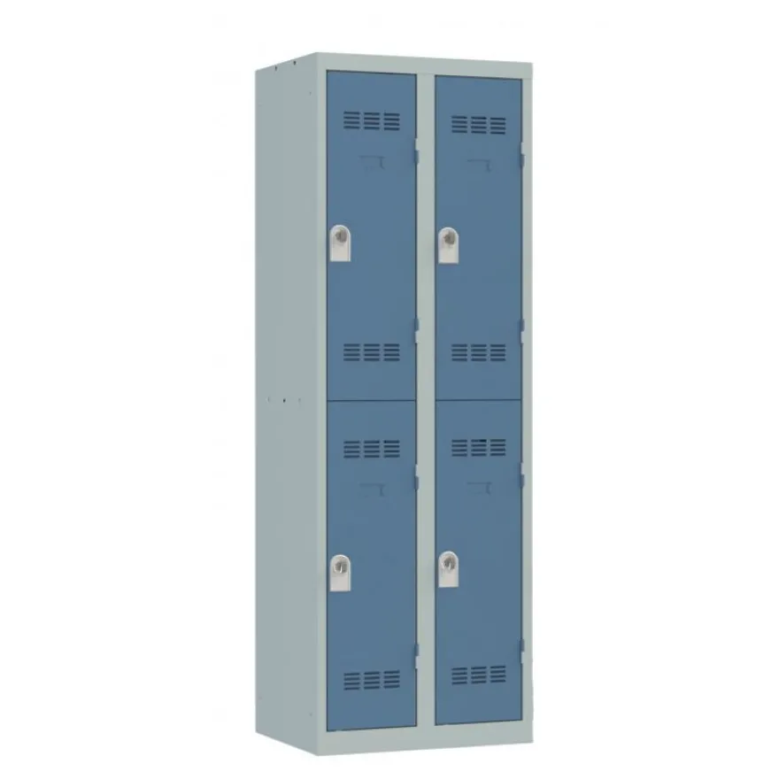 Vestiaire multicases - 2 colonnes - 4 portes - 180 x 60 x 50 cm - gris/bleu