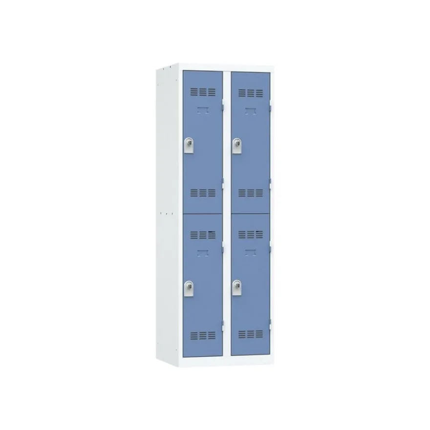 Vestiaire multicases - 2 colonnes - 4 portes - 180 x 60 x 50 cm - gris/bleu