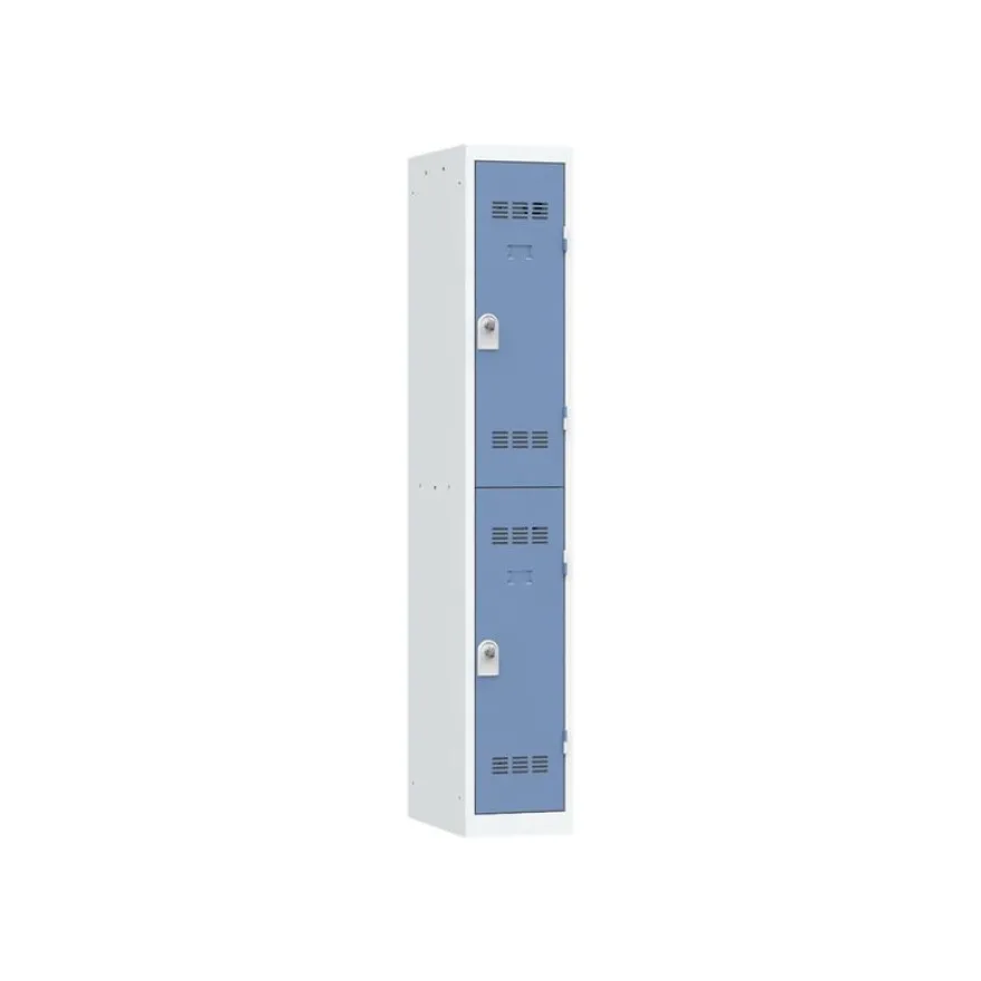 Vestiaire multicases - 1 colonne - 2 portes - 180 x 30 x 50 cm - gris/bleu