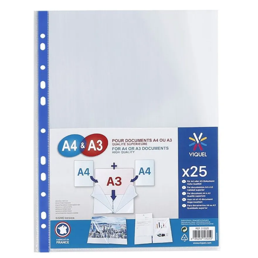 Viquel - 25 Pochettes perforées - A4 et A3