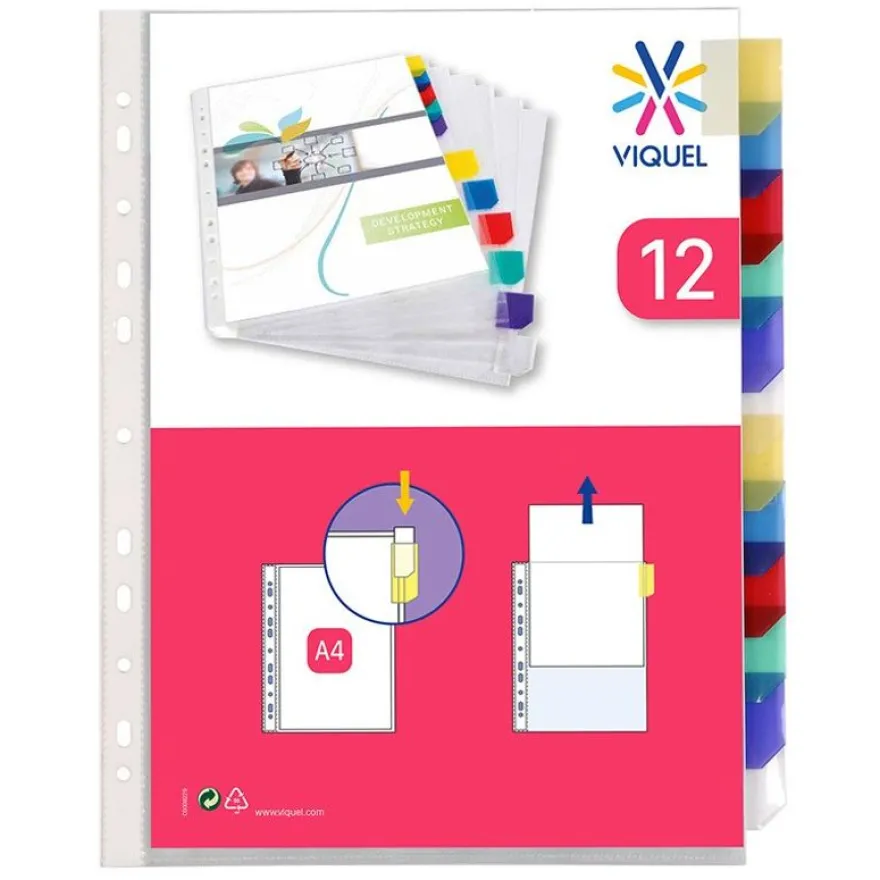 Viquel - Pochette intercalaire 12 positions - A4 - polypropylène