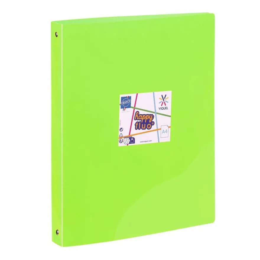 Viquel Happy Fluo - Classeur 4 anneaux - Dos 35 mm - A4 - pour 250 feuilles - disponible dans différentes couleurs