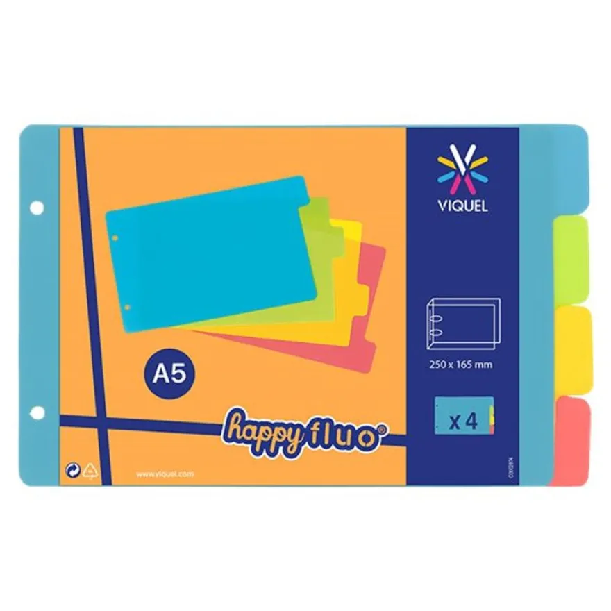 Viquel Happy Fluo - Intercalaire 4 positions - pour fiches Bristol 14,5 x 22,5 cm