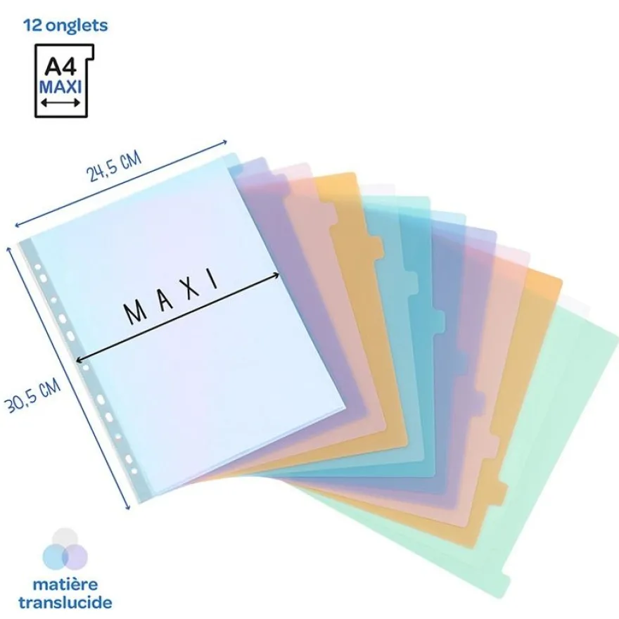 Viquel Propysoft - Intercalaire 12 positions - A4 Maxi - polypropylène coloré