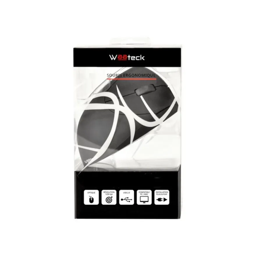 Waateck - souris filaire ergonomique pour gaucher - noir