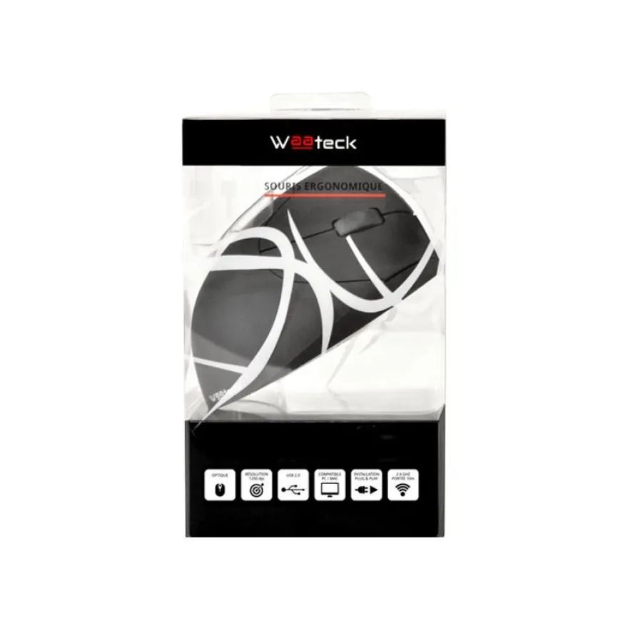 Waateck - souris sans fil ergonomique pour droitier - noir