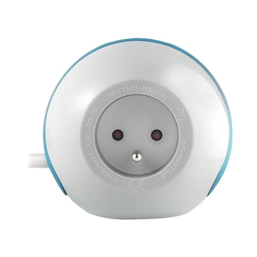 WATT & CO WATTBALL - Multiprise 3 prises - 2 prises 16A + 1 prise 6A + 2 USB - blanc/bleu
