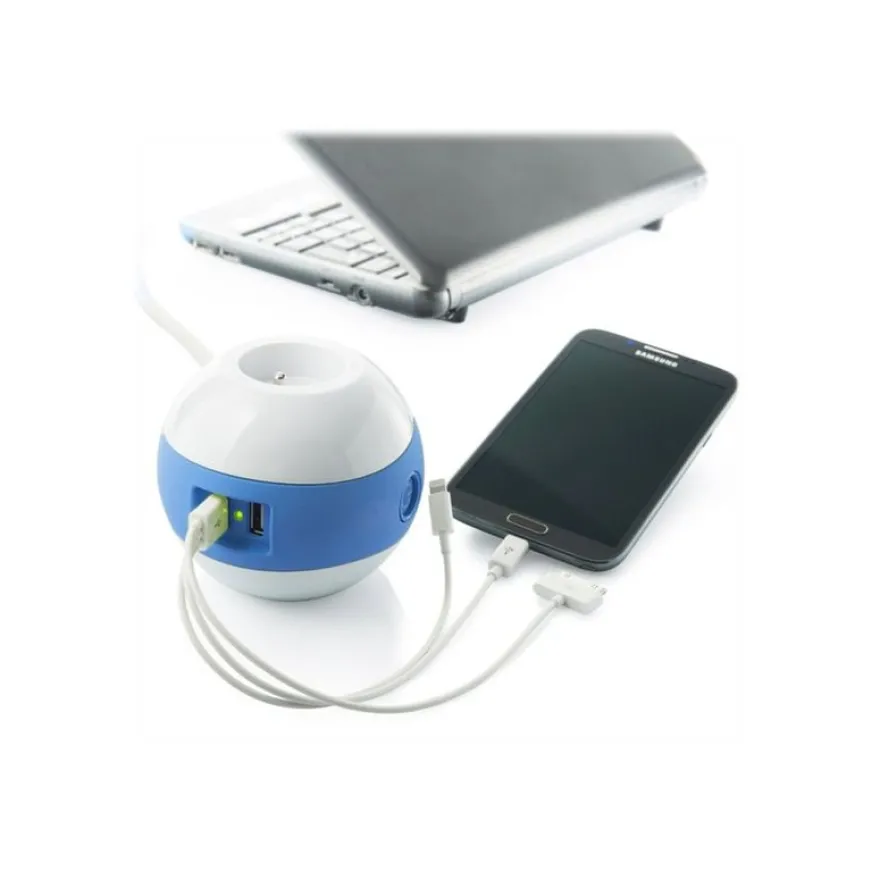 WATT & CO WATTBALL - Multiprise 3 prises - 2 prises 16A + 1 prise 6A + 2 USB - blanc/bleu
