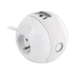WATT & CO WATTBALL - Multiprise 3 prises - 2 prises 16A + 1 prise 6A + 2 USB - blanc