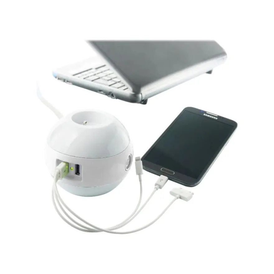 WATT & CO WATTBALL - Multiprise 3 prises - 2 prises 16A + 1 prise 6A + 2 USB - blanc