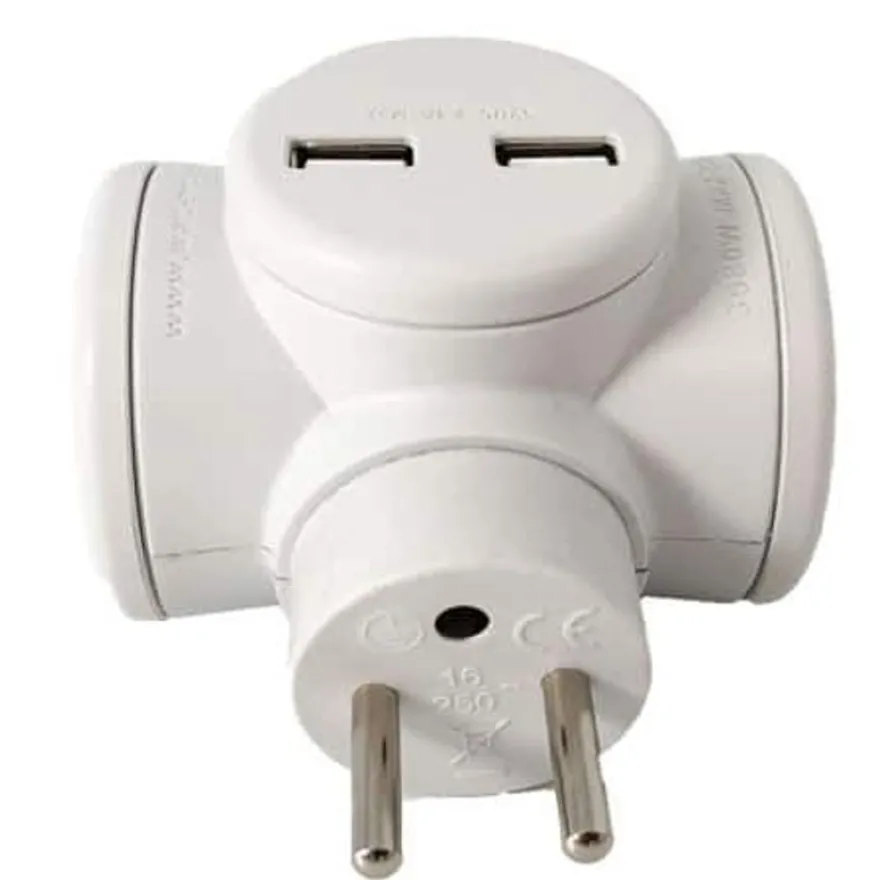 Watt&Co - Multiprise Biplite - 2 prises 16A et 2 ports USB - Rotative 180°