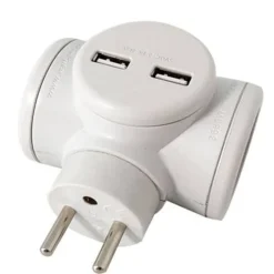 Watt&Co - Multiprise Biplite - 2 prises 16A et 2 ports USB - Rotative 180°