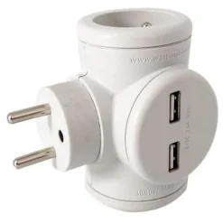 Watt&Co - Multiprise Biplite - 2 prises 16A et 2 ports USB - Rotative 180°