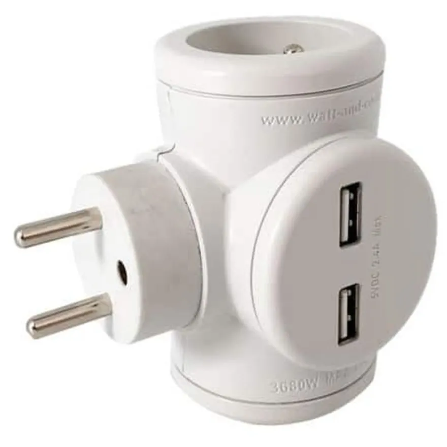 Watt&Co - Multiprise Biplite - 2 prises 16A et 2 ports USB - Rotative 180°