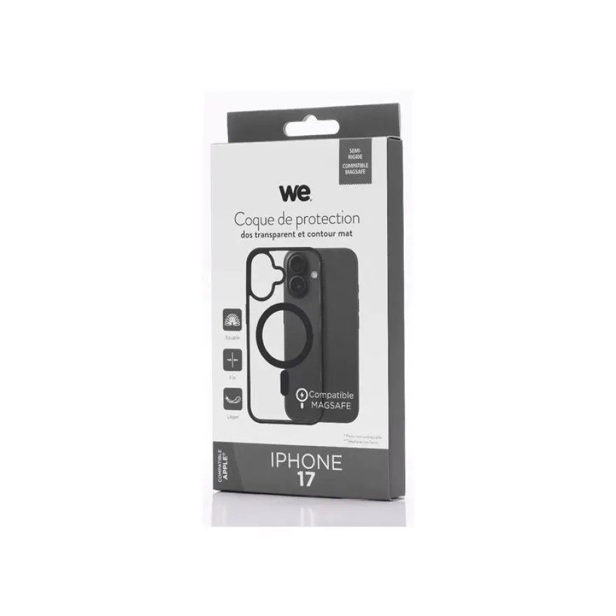 WE - Coque de protection pour Apple iPhone 17 - compatibilité avec MagSafe - transparent (arrière), contour noir