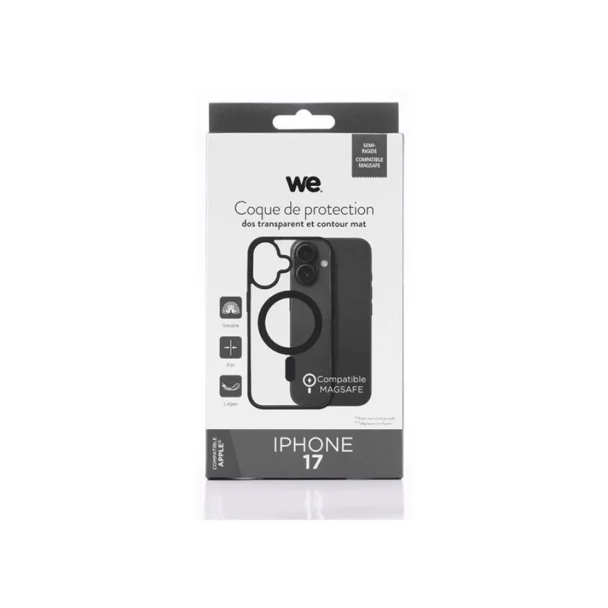 WE - Coque de protection pour Apple iPhone 17 - compatibilité avec MagSafe - transparent (arrière), contour noir
