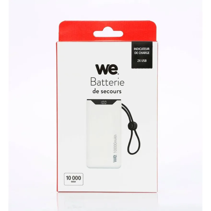 We - Powerbank / batterie de secours - 10000 mAh - port USB-A +1 port USB-C / 18W - blanc