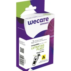 WECARE - lot de 2 Rubans d'étiquettes auto-adhésives pour DYMO LETRATAG PLAST - S0721620 - rouleau (12 mm x 4 m) - fond jaune écriture noire