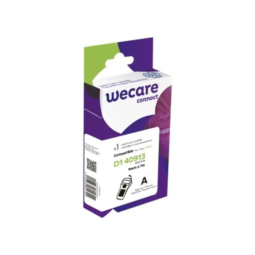 WECARE - Ruban d'étiquettes auto-adhésives pour Dymo D1 - 1 rouleau (9 mm x 7 m) - fond blanc écriture noire