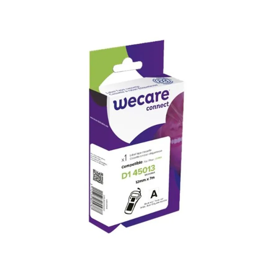 WECARE - Ruban d'étiquettes auto-adhésives pour Dymo D1 - 1 rouleau (12 mm x 7 m) - fond blanc écriture noire