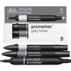 WINSOR & NEWTON - ProMarker tons gris - marqueur double pointe - noir gris clair 4 gris clair 1 - encre à base de colorant d'alcool - large / petit