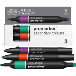WINSOR & NEWTON - ProMarker couleurs secondaires - marqueur double pointe - vert orange pourpre - encre à base de colorant d'alcool - large / petit