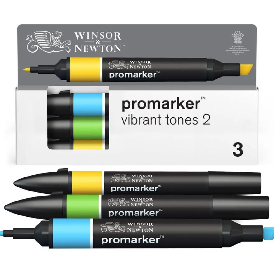 WINSOR & NEWTON - ProMarker tons vif 2 - marqueur double pointe - bleu ciel vert vif tournesol - encre à base de colorant d'alcool - large / petit