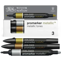 WINSOR & NEWTON - ProMarker tons metallic - marqueur double pointe - argent métallique or rouge métallisé or métallisé - encre à base de colorant d'alcool - large / petit