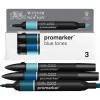 WINSOR & NEWTON - ProMarker tons bleu - marqueur double pointe - bleu pétrole marine française bleu canard - encre à base de colorant d'alcool - large / petit