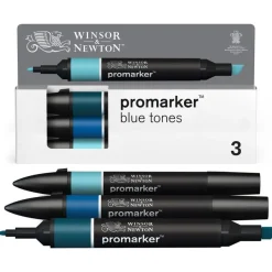 WINSOR & NEWTON - ProMarker tons bleu - marqueur double pointe - bleu pétrole marine française bleu canard - encre à base de colorant d'alcool - large / petit