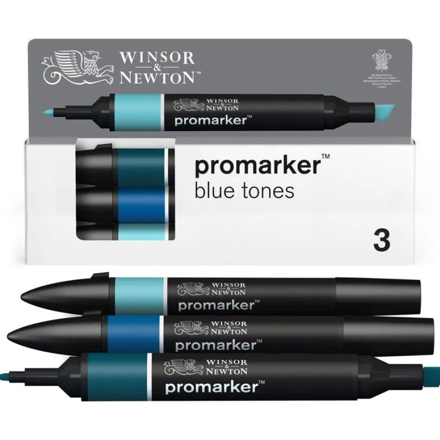 WINSOR & NEWTON - ProMarker tons bleu - marqueur double pointe - bleu pétrole marine française bleu canard - encre à base de colorant d'alcool - large / petit