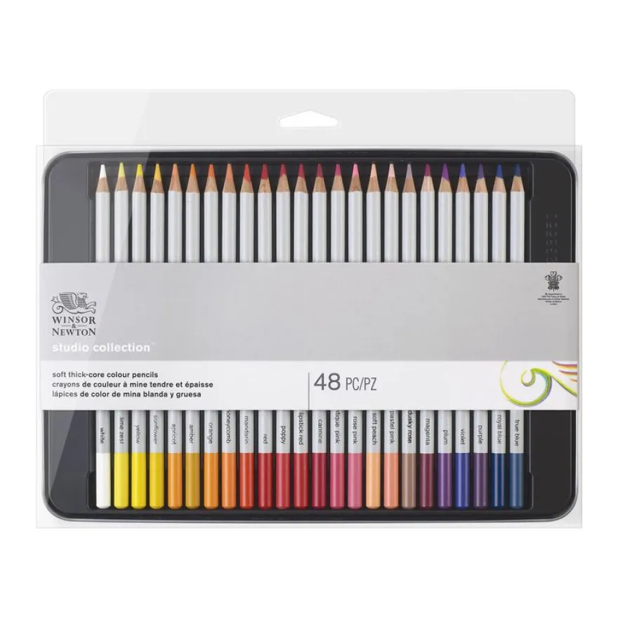 Winsor & Newton Studio Collection - 48 Crayons de couleur - boîte en métal - couleurs assorties
