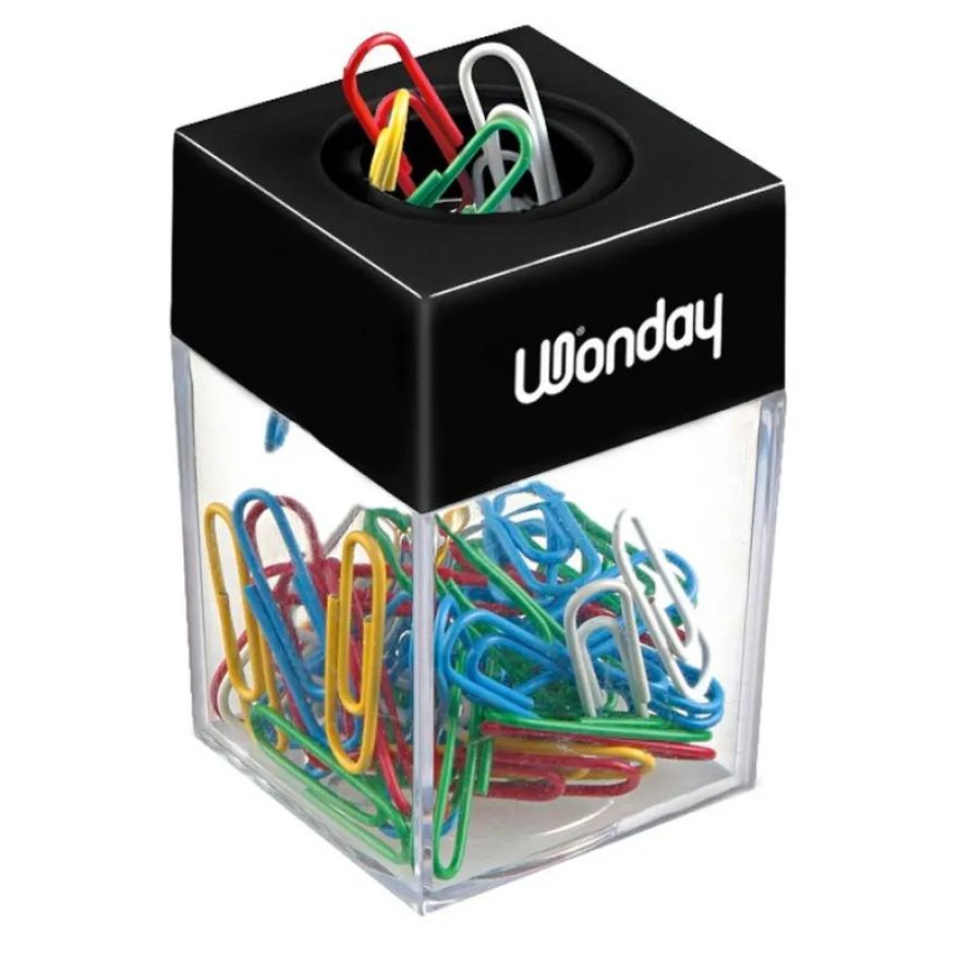 Wonday - Distributeur aimanté + 50 trombones couleurs assorties