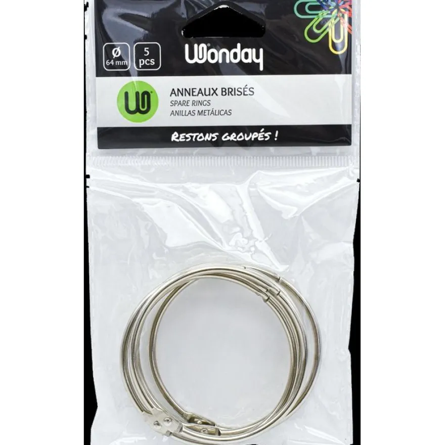 Wonday - Sachet de 5 anneaux brisés Ø 64 mm - Métal - Accessoire de reliure