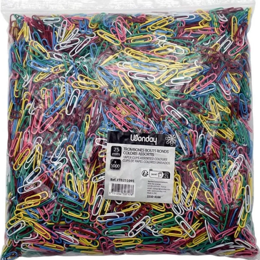 Wonday - Trombones bouts ronds - 25 mm - coloris assortis - sachet de 5000