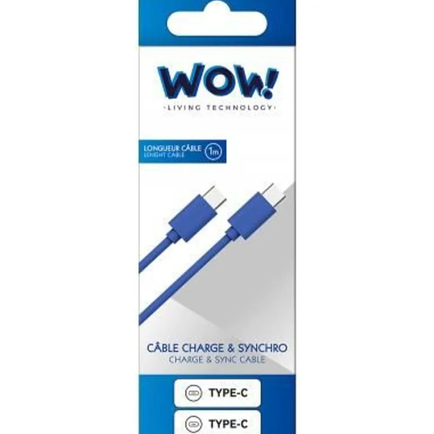 Wow - Câble USB C - 3A - 1m - Bleu
