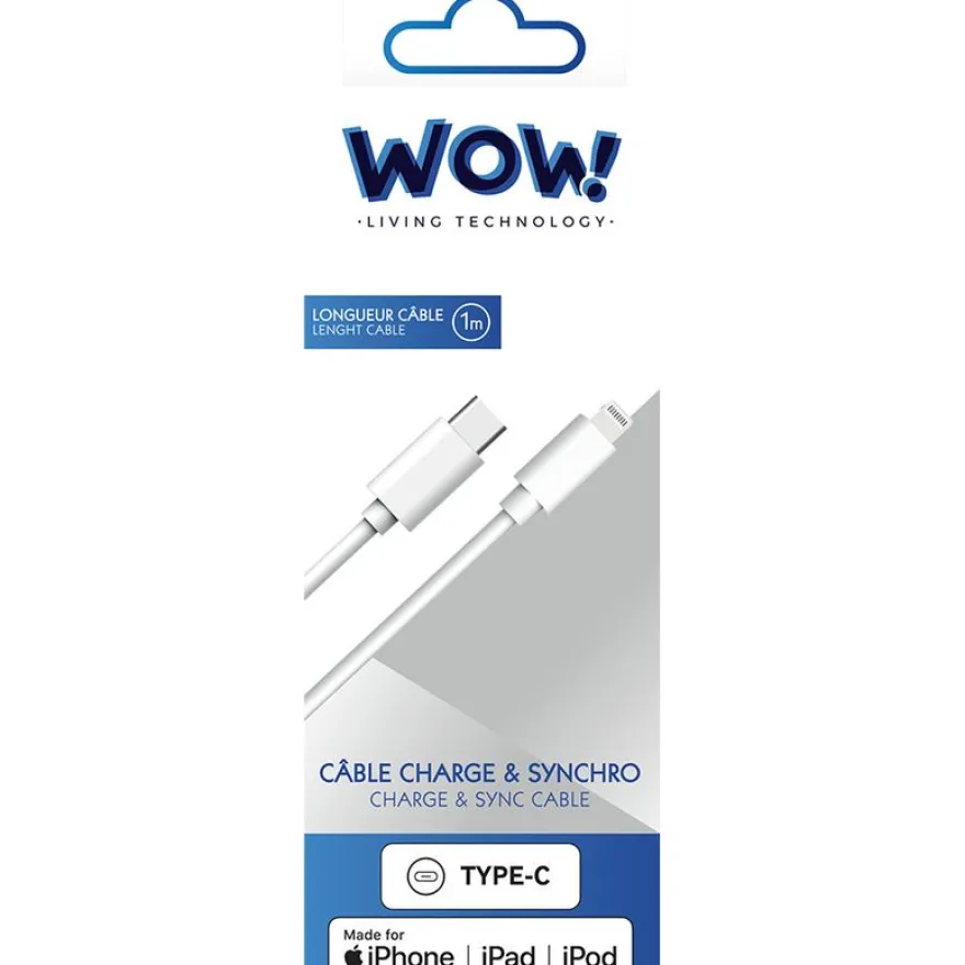 WOW - Câble USB C/Lightning 1m 3A Blanc