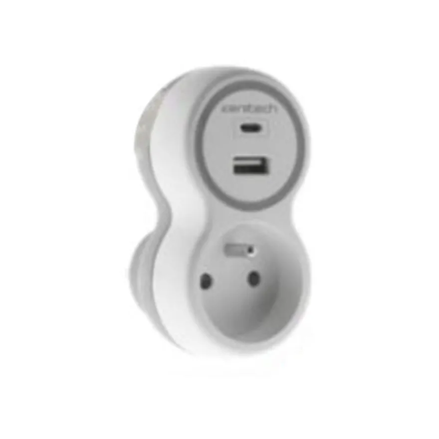 Zenitech - Multiprise 1 Prise + 2 Chargeurs USB A+C - 16A +2.1A - Blanc