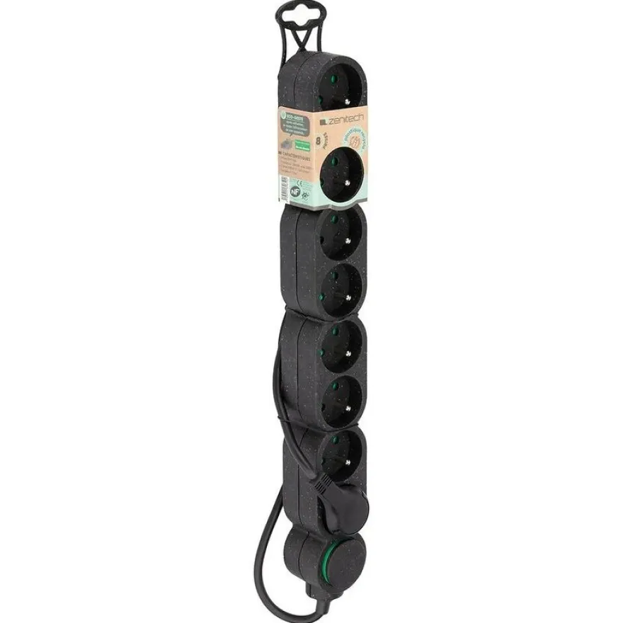 zenitech - Multiprise 8 prises avec interrupteur - noir - 1,5 m